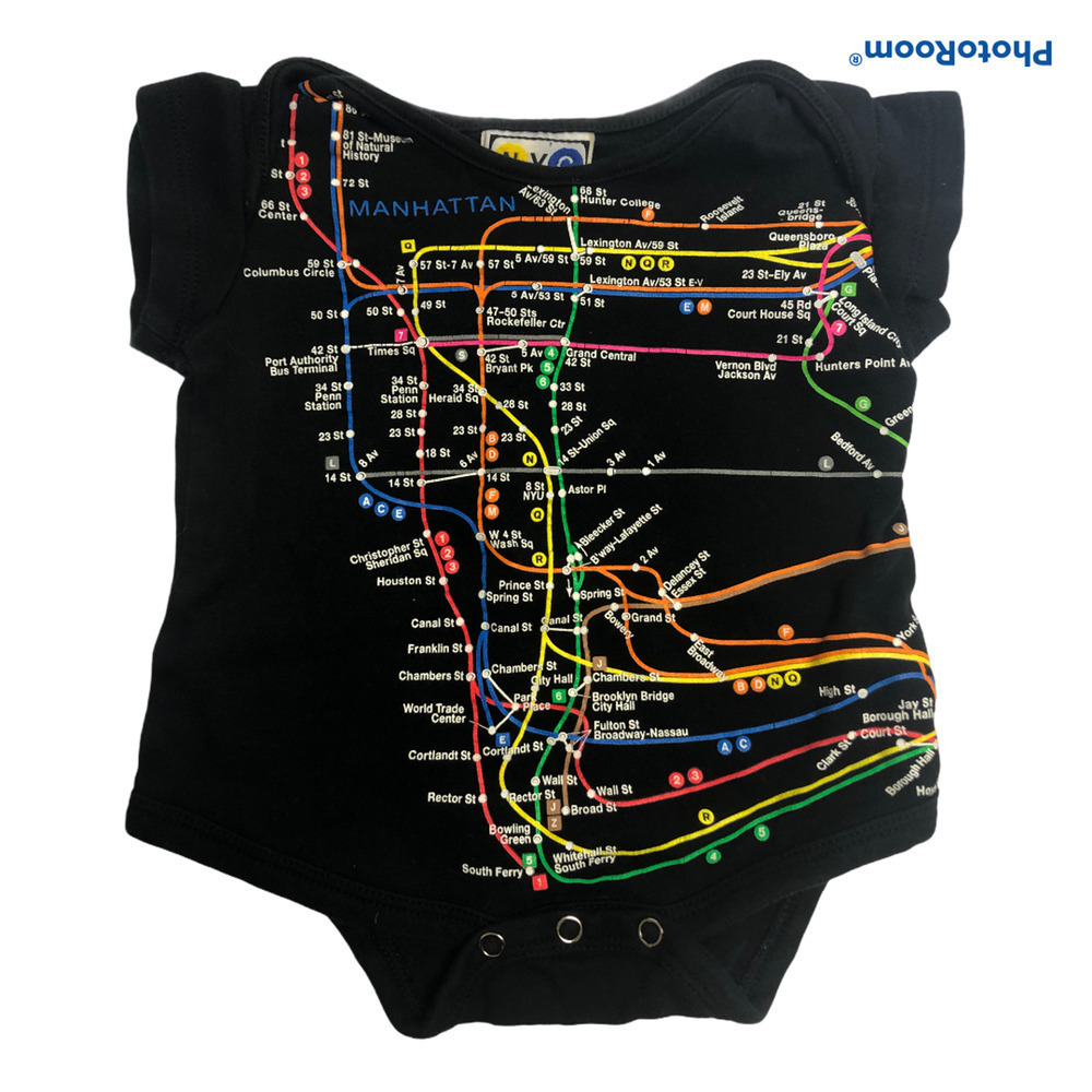 NYC Black Subway Map Baby One Piece Short Sleeve Size 12 Months